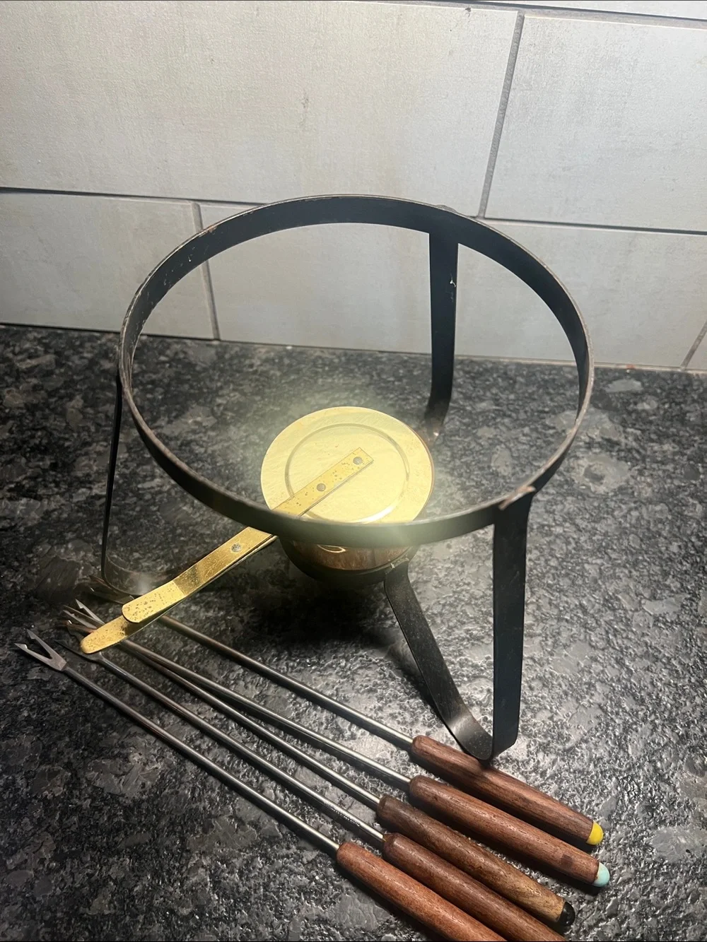Copper Fondue Set with Wooden-Handled Forks - Copper